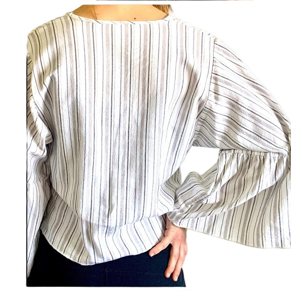 Lavender Field Tie Front Bell Sleeve V-Neck Boho Top - Picture 2 of 5